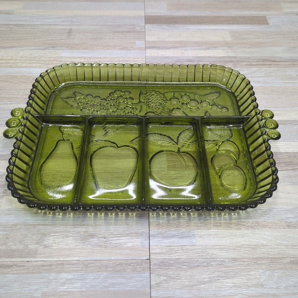 Indiana Glass Other - Vintage Indiana Glass Avocado Green 5 Part Divided Relish Serving Tray